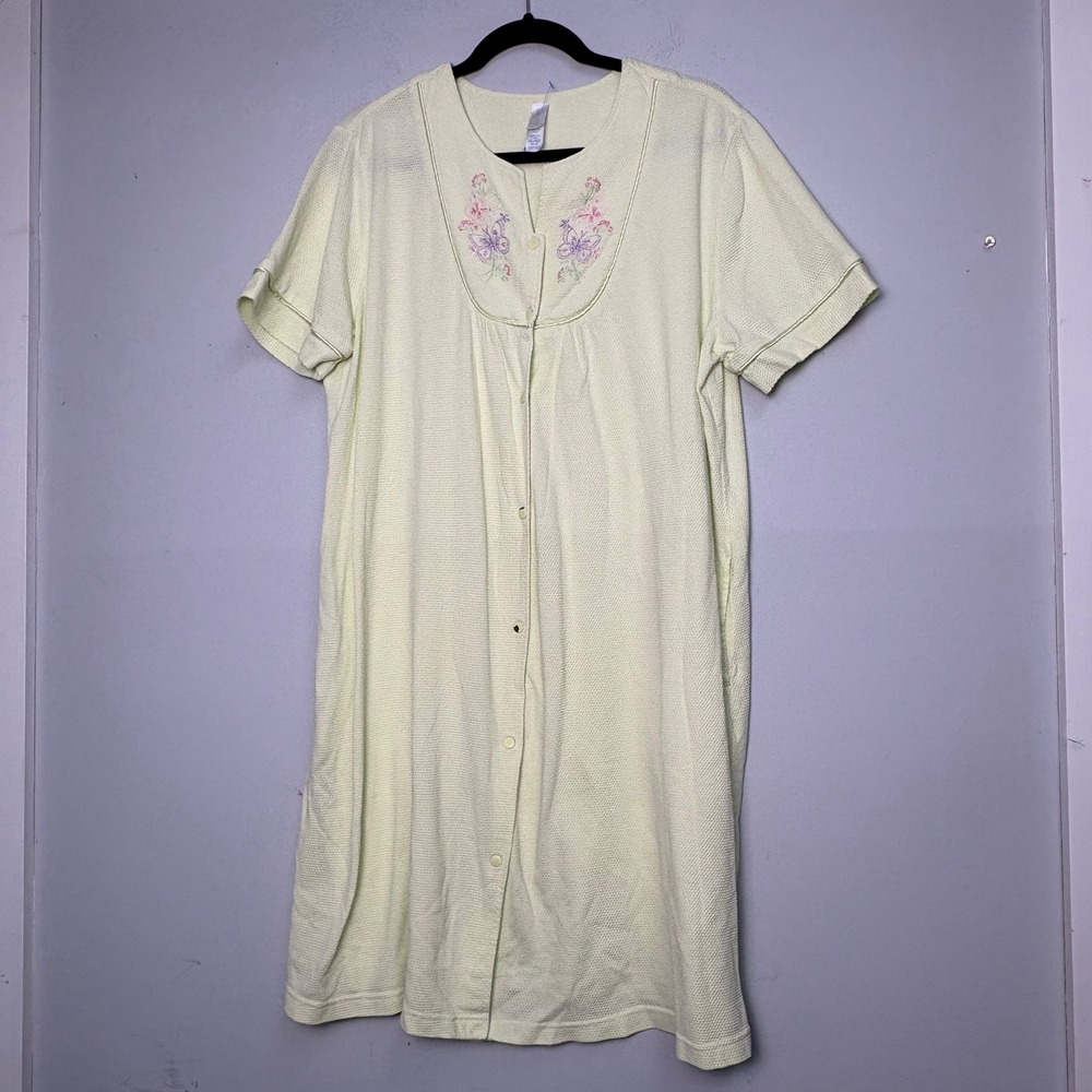 Simply Basic Women XL Pale Green Waffle Knit Button Front House Dress Pockets